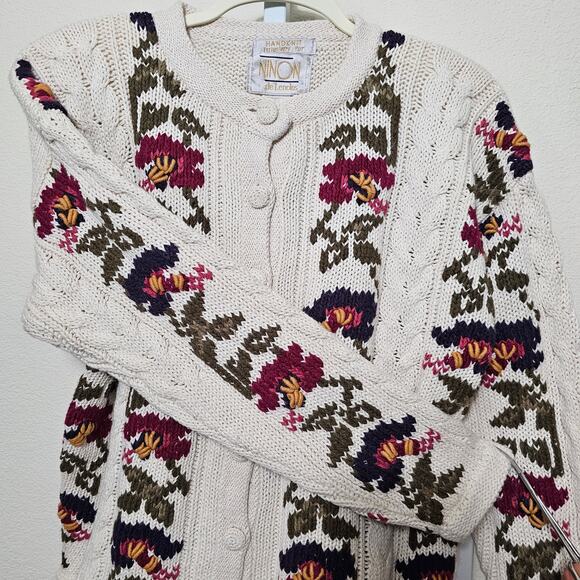 VTG NINON DE LENCLOS NWT Floral Bird Print Embroidered Cottagecore Cardigan Sz M - Picture 9 of 16
